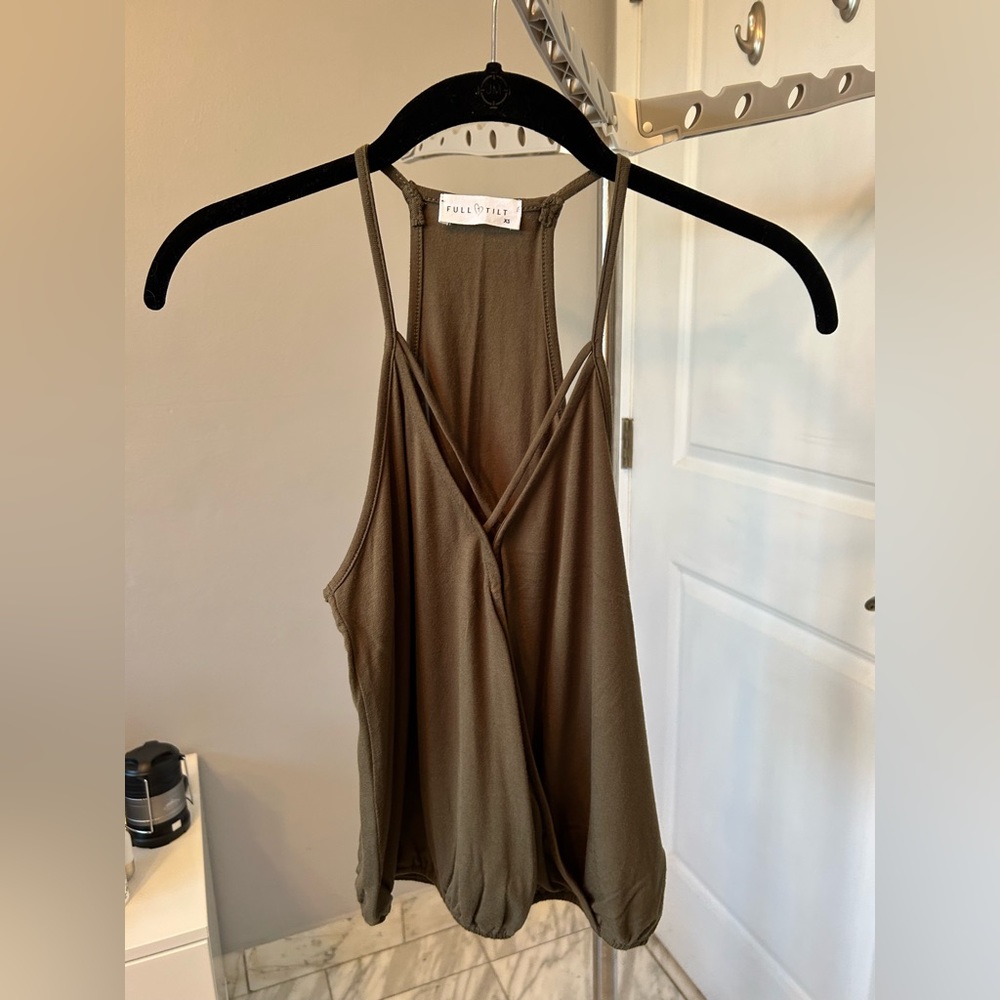 Full Tilt Olive Green Spaghetti Strap V-Neck Top